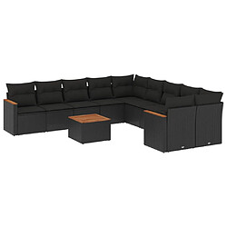 vidaXL Salon de jardin 11 pcs avec coussins noir résine tressée