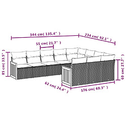 Avis vidaXL Salon de jardin 10 pcs avec coussins noir résine tressée