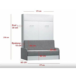 Avis Inside 75 Armoire lit escamotable DYNAMO SOFA chêne canapé accoudoirs tissu gris couchage 160*200