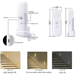 Avis Universal Lumière de nuit avec détecteur de mouvement, rechargeable, portable, avec câble USB, applique sans fil avec interrupteur automatique, placard, placard, cuisine, escalier, chambre à coucher, (blanc)