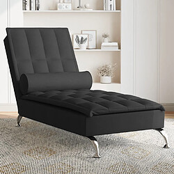 vidaXL Chaise longue de massage avec traversin noir tissu 