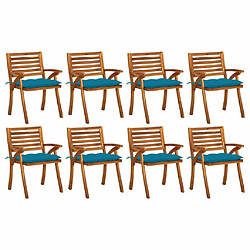 Maison Chic Lot de 8 Chaises de jardin,Fauteuil d'extérieur avec coussins Bois d'acacia solide -MN48552