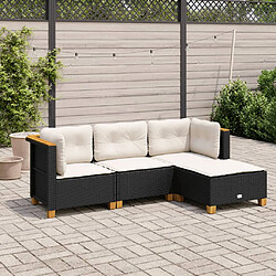 vidaXL Salon de jardin 4 pcs avec coussins noir résine tressée