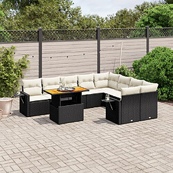 vidaXL Salon de jardin 10 pcs avec coussins noir résine tressée