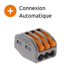 Lot de 50 bornes automatiques à cliquet S222 - 3 entrées - fils rigides et souples 4mm² max - orange - Wago pas cher