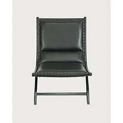 Avis UNIQKA Safran - Fauteuil lounge en teck et cuir noir