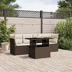 vidaXL Salon de jardin avec coussins 5 pcs marron résine tressée