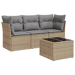 vidaXL Salon de jardin avec coussins 4 pcs beige résine tressée