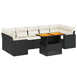 vidaXL Salon de jardin 8 pcs avec coussins noir résine tressée