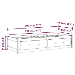 vidaXL Lit de jour Noir 75x190 cm Petit simple Bois de pin massif pas cher