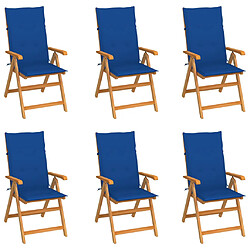 vidaXL Chaises de jardin lot de 6 avec coussins bleu royal Bois teck