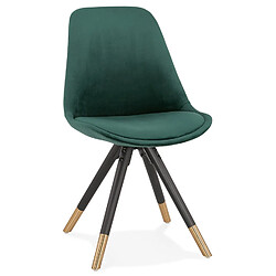 Alterego Chaise design 'HAMILTON' en velours vert et pieds en bois noir