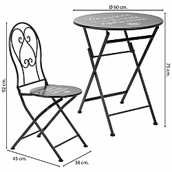 Pegane Ensemble 2 chaises et table en fer forgé coloris noir