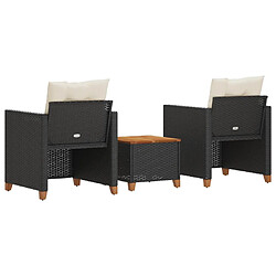 Acheter vidaXL Ensemble de bistro 3 pcs et coussins noir résine tressée acacia