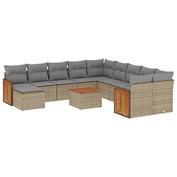 vidaXL Salon de jardin avec coussins 12 pcs beige résine tressée