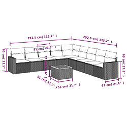 Acheter vidaXL Salon de jardin 10 pcs avec coussins noir résine tressée