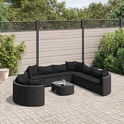 vidaXL Salon de jardin 10 pcs avec coussins noir résine tressée 