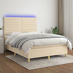 vidaXL Sommier à lattes de lit et matelas et LED Crème 140x200cm Tissu 