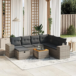 Maison Chic Ensemble Tables et chaises d'extérieur 8 pcs avec coussins,Salon de jardin gris résine tressée -GKD548289