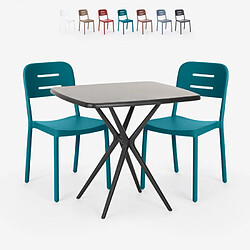 Ahd Amazing Home Design Ensemble 2 Chaises Design Moderne Table Carrée Noire 70x70cm Larum Dark, Couleur: Bleu