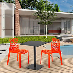 Grand Soleil Table carrée 60x60 noire avec 2 chaises colorées Gruvyer Licorice, Couleur: Gris