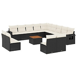 vidaXL Salon de jardin avec coussins 14 pcs noir résine tressée