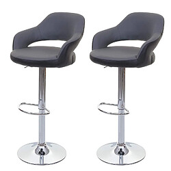 Decoshop26 Lot de 2 tabourets de bar avec dossier synthétique gris et noir rotatif et réglable TDB04042