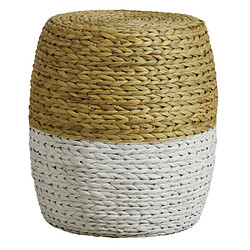 Aubry Gaspard Tabouret rond en jacinthe bicolore Naturel et blanc.