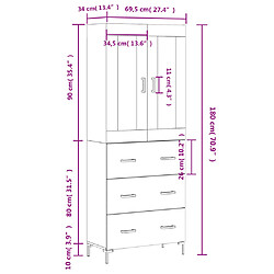 vidaXL Buffet haut Gris béton 69,5x34x180 cm Bois d'ingénierie pas cher