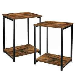 Helloshop26 Petites tables d'appoint lot de 2 tables de chevet tables basses bout de canapé avec étagère cadre acier pour salon chambre style industriel 50 cm marron rustique et noir 12_0002379 