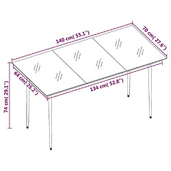 vidaXL Table à dîner de jardin Noir 140x70x74 cm Acier et verre pas cher