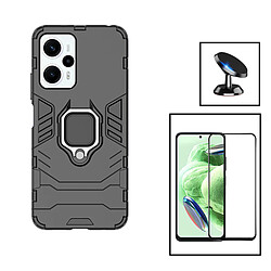 PHONECARE Kit Film Verre Trempé 5D Full Cover + Coque 3X1 Military Defender + Support Magnétique de Voiture pour Xiaomi Poco F5 - Noir