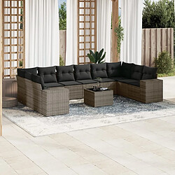 Maison Chic Salon de jardin 11 pcs avec coussins, Ensemble Tables et chaises d'extérieur gris résine tressée -GKD734142