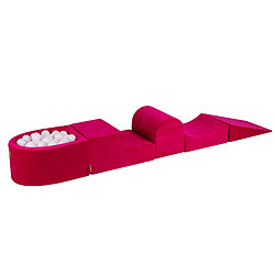 MeowBaby Aire de Jeux en Mousse avec Piscine a Balles, 4 éléments, 100 Balles, Velours, Magenta : Blanc 