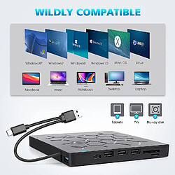 Lecteur DVD Externe, USB 3.0 CD Graveur DVD pour Ordinateurs Portables, Type-C CD/DVD ROM +/-RW Lecteur Optique, avec 4 Ports USB et 2 Emplacements pour Carte SD pas cher