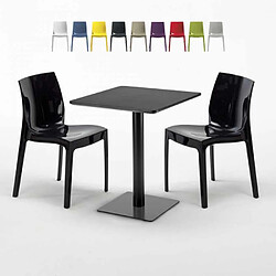 Grand Soleil Table carrée 60x60 noire avec 2 chaises colorées Ice Licorice, Couleur: Noir