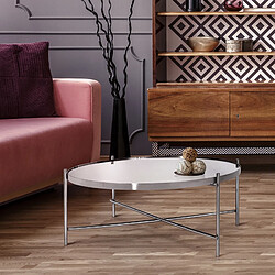 WOMO-DESIGN Table basse design en verre revêtement métallique argent Ø 75 cm