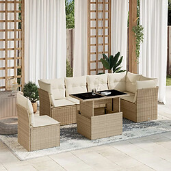 vidaXL Salon de jardin avec coussins 7 pcs beige résine tressée