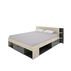 Avis Youdoit Lit adulte 160 x 200 cm - 3 tiroirs + Tête de lit avec rangement - Décor chêne et anthracite