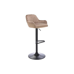 Vente-Unique Tabouret de bar en velours et métal noir - Hauteur réglable - Beige - ELEANA