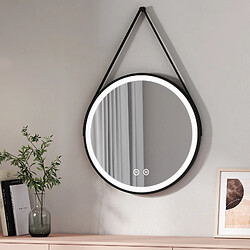 EMKE Miroir lumineux salle de bain rond diamètre 60cm cadre noir avec lanière réglable, Miroir LED rond avec Interrupteur Tactile, Miroir avec éclairage Lumière Froide/Chaude/Neutre