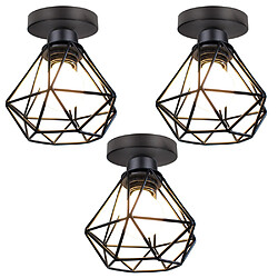 STOEX Plafonnier Industriel en Métal, Suspension Luminaire Style Vintage Design STOEX Plafonnier Industriel en Métal, Suspension Luminaire Style Vintage Design forme Cage Diamant Rétro pour Salon Chambre Salle à manger(sans ampoule)(x3)