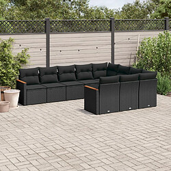 vidaXL Salon de jardin 10 pcs avec coussins noir résine tressée 