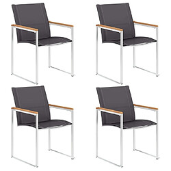 Maison Chic Lot de 4 Chaises de jardin,Fauteuil d'extérieur Textilène et acier inoxydable Gris -MN70314