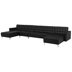 Beliani Grand canapé avec pouf ottoman Cuir PU Symétrique Noir ABERDEEN pas cher