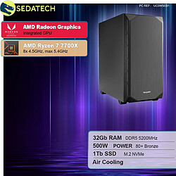 Sedatech PC de bureau Silent • AMD Ryzen 7 7700X • Radeon Vega • 32Go DDR5 • 1To SSD M.2 • sans OS