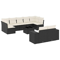 vidaXL Salon de jardin 10 pcs avec coussins noir résine tressée