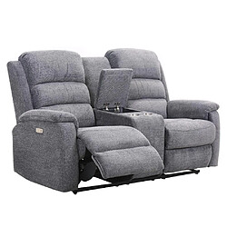 Avis Vente-Unique Canapé 2 places relax électrique avec tablette en tissu anthracite NEVERS