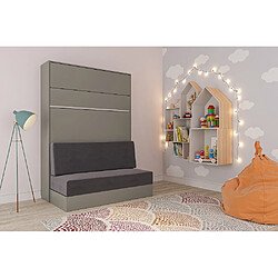 Inside 75 Armoire lit escamotable GENIUS SOFA gris mat canapé gris couchage 140*200