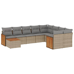 vidaXL Salon de jardin avec coussins 10 pcs beige résine tressée